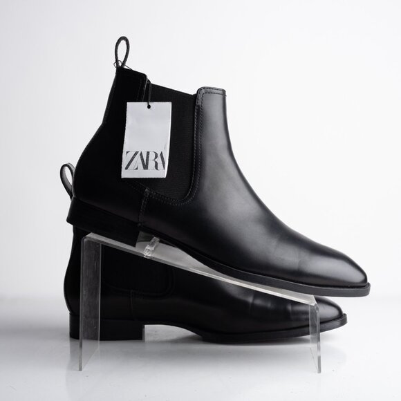 Zara Mens Faux Leather Stretch Ankle Boots Chelsea Black Sz US 12 EU 45 NWT main image 8